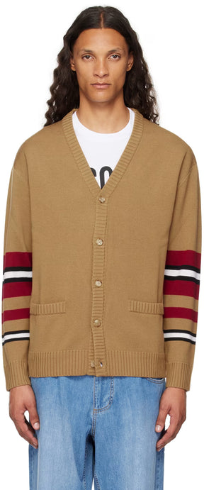 Brown Virgin Wool Striped Cardigan