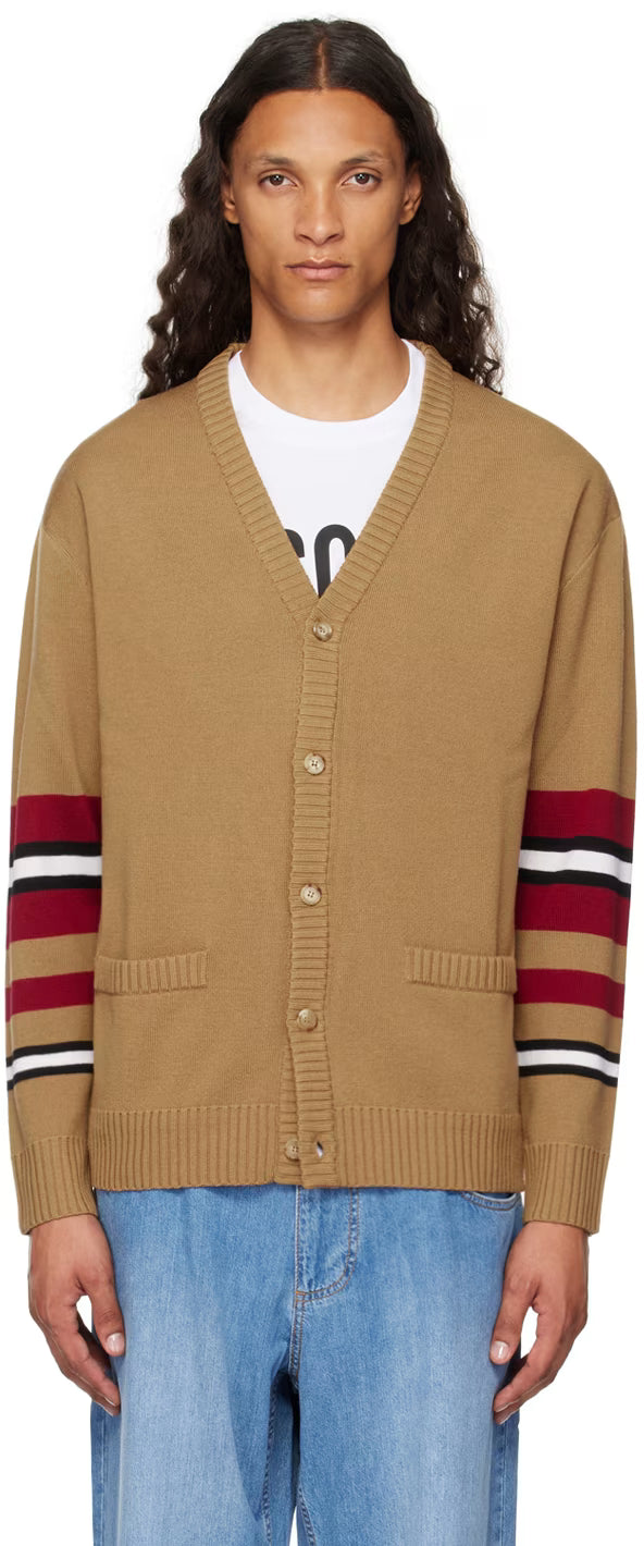Brown Virgin Wool Striped Cardigan