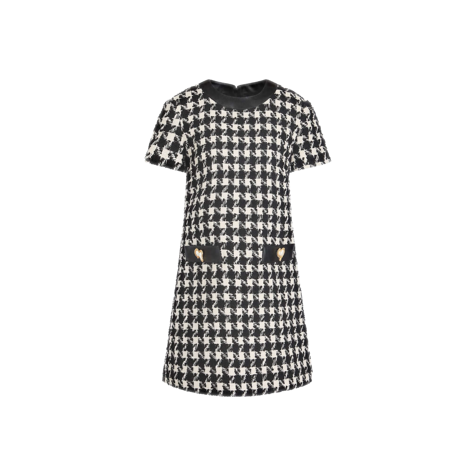 MOSCHINO Button-embellished houndstooth wool-blend tweed mini dress