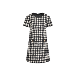 MOSCHINO Button-embellished houndstooth wool-blend tweed mini dress