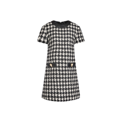 MOSCHINO Button-embellished houndstooth wool-blend tweed mini dress