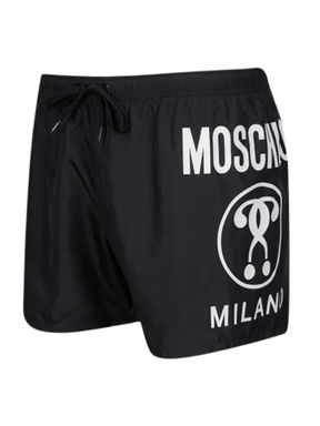 Moschino Large Circular Milano Logo Black Swim Shorts