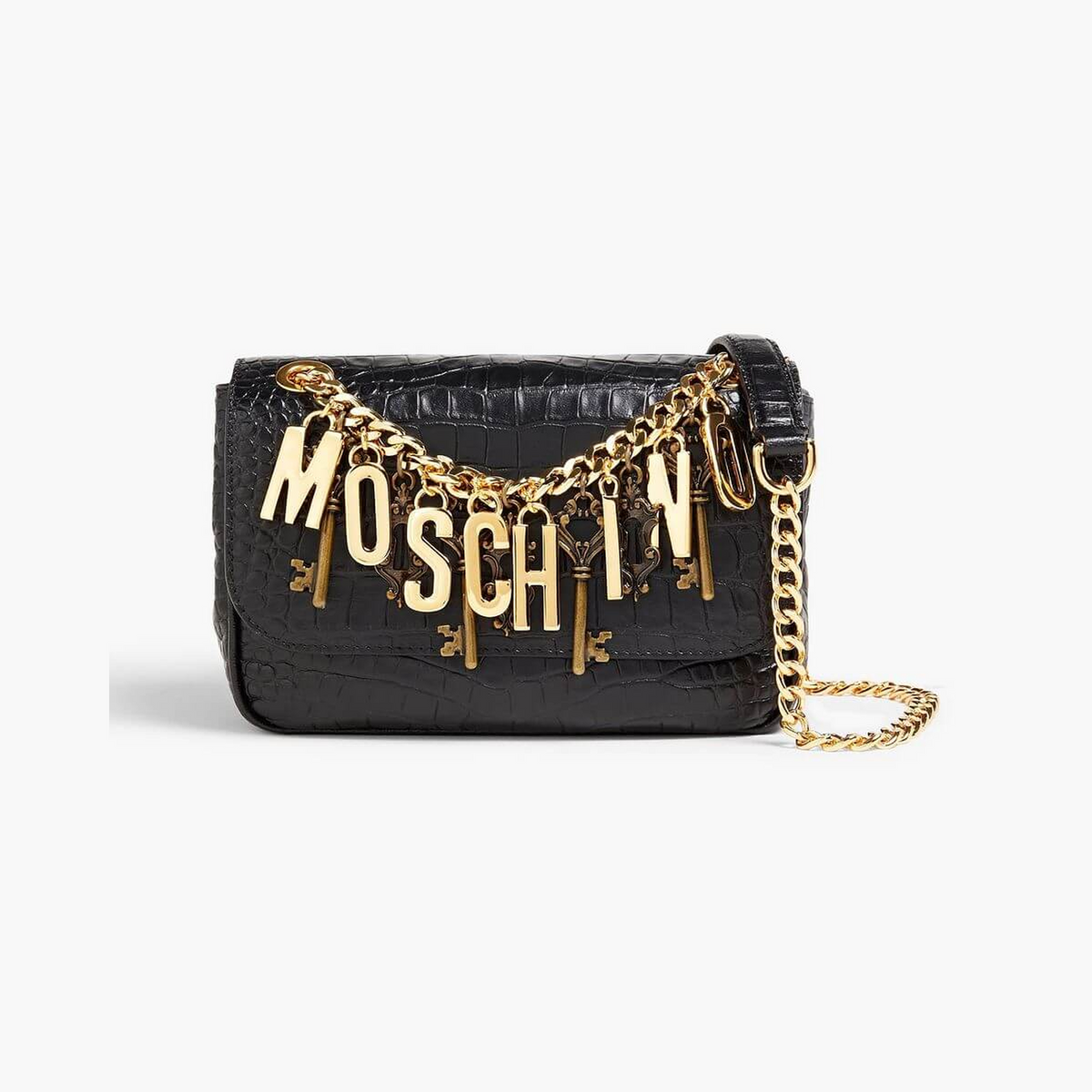 MOSCHINO Embellished croc-effect leather shoulder bag