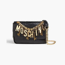 MOSCHINO Embellished croc-effect leather shoulder bag
