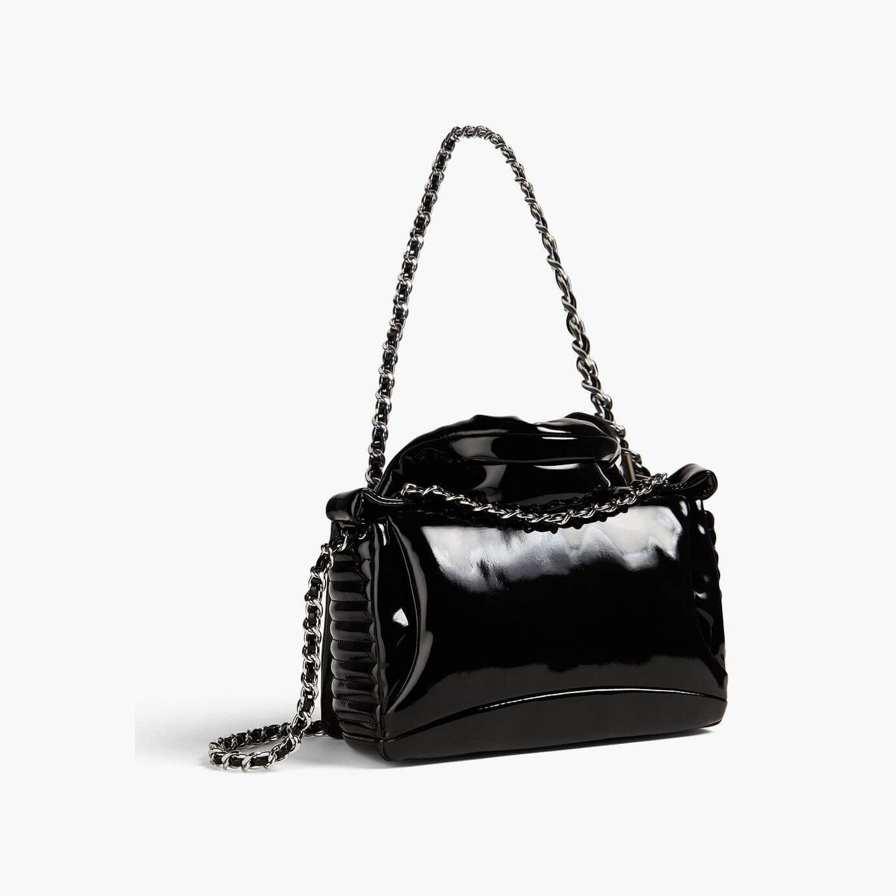 MOSCHINO Embellished faux patent-leather shoulder bag