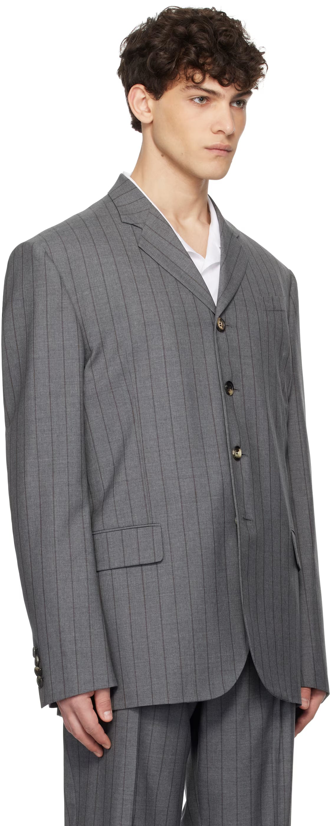 Gray Wool Pinstripe Blazer