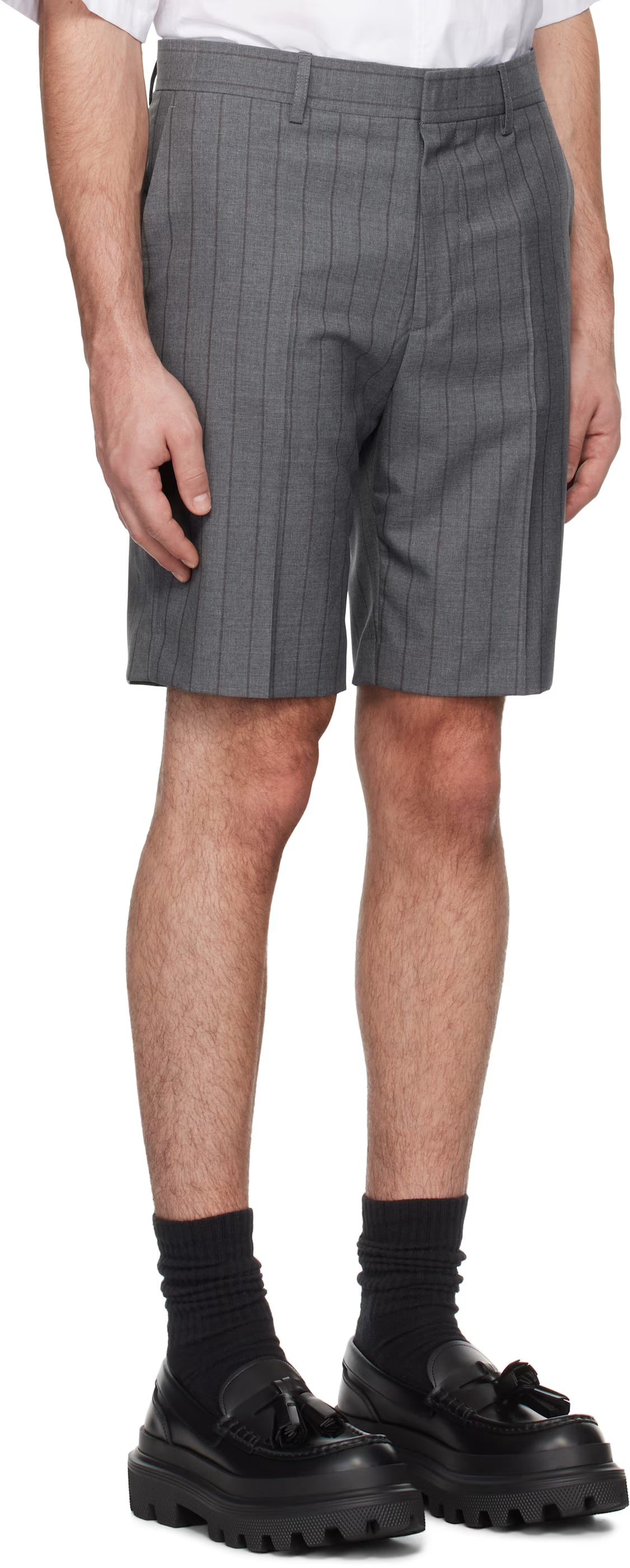 Gray Wool Pinstripe Shorts