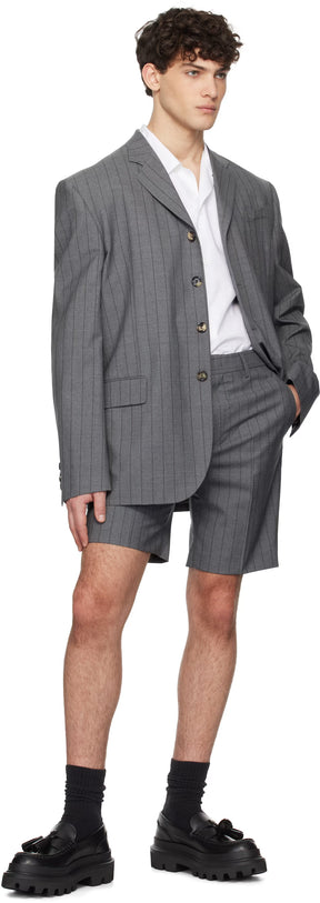 Gray Wool Pinstripe Shorts