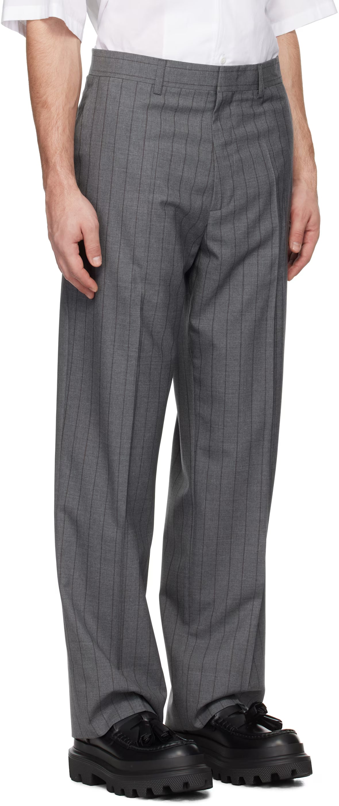 Gray Wool Pinstripe Trousers