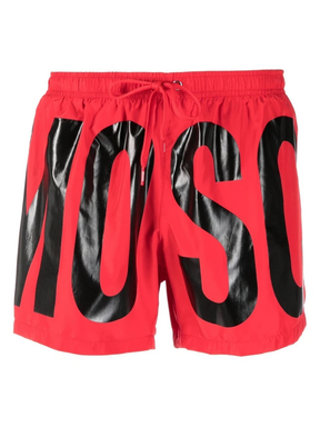Moschino Print Logo Red Swim Shorts