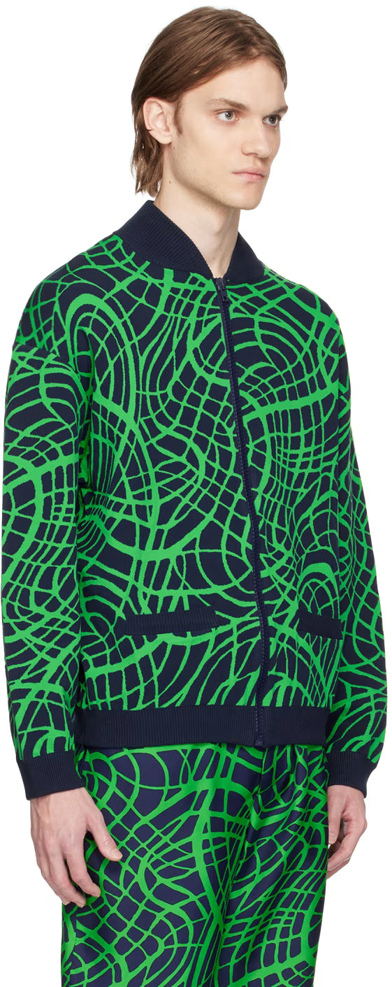 Navy & Green Wave Bomber Jacket