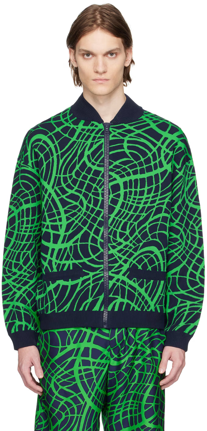 Navy & Green Wave Bomber Jacket