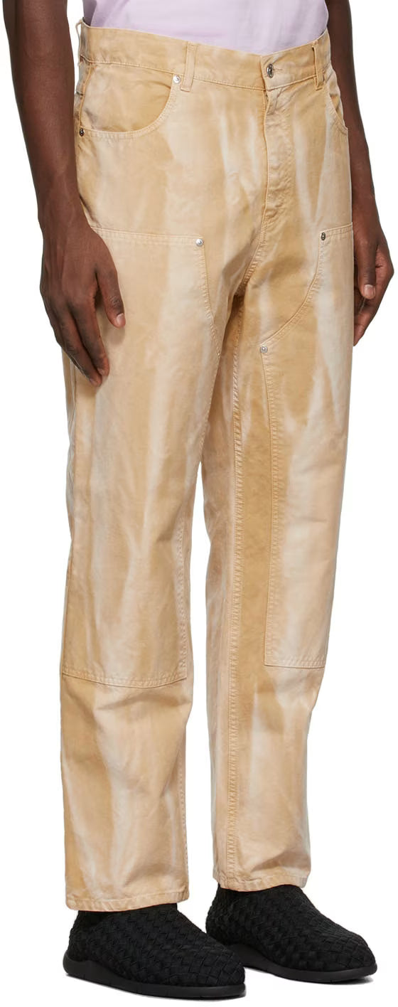 Beige Tie-Dye Denim Pants