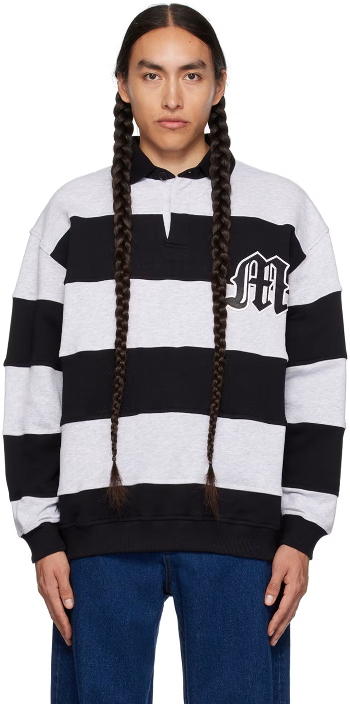 Gray Striped Long Sleeve Polo