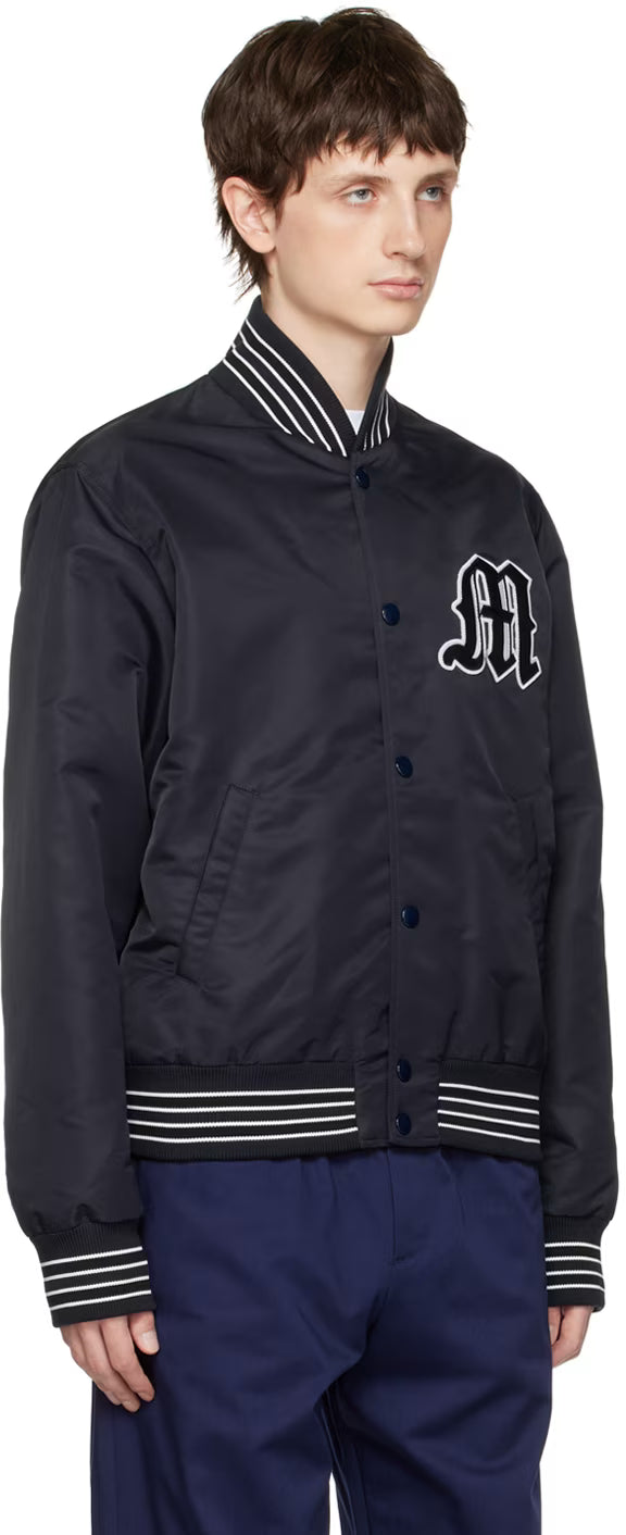 Navy Embroidered Bomber Jacket