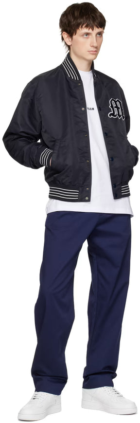 Navy Embroidered Bomber Jacket