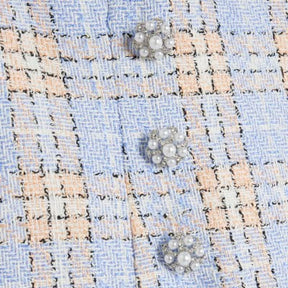 Multi Colour Check Boucle Collared Mini Dress