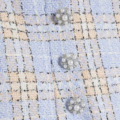 Multi Colour Check Boucle Collared Mini Dress