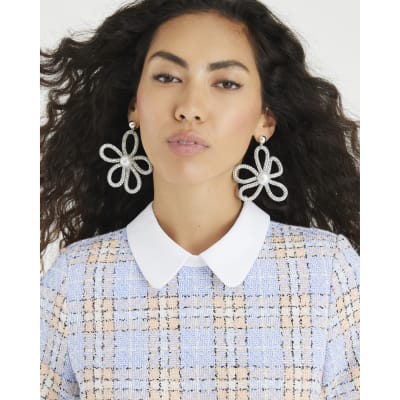 Multi Colour Check Boucle Collared Mini Dress
