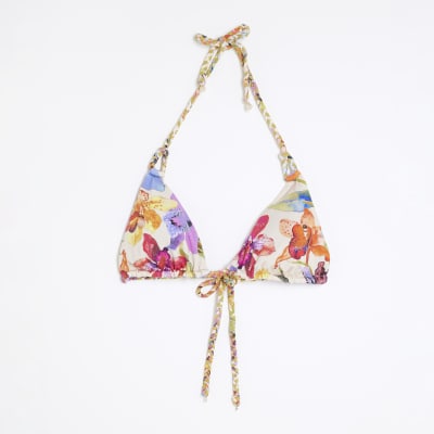 Multi Colour Tropical Print Bikini Top