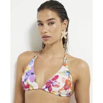Multi Colour Tropical Print Bikini Top