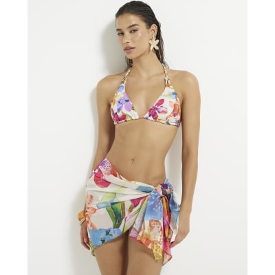 Multi Colour Tropical Print Bikini Top