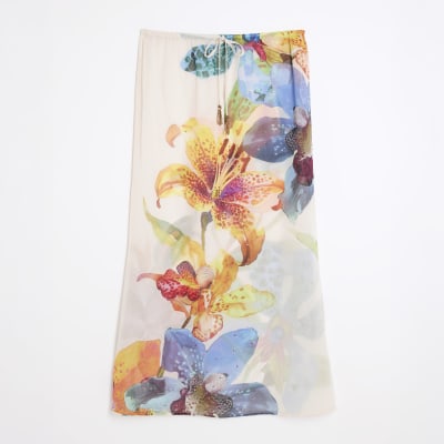Multi Colour Tropical Print Maxi Beach Skirt