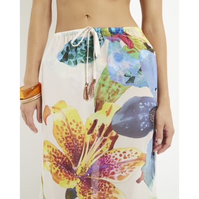 Multi Colour Tropical Print Maxi Beach Skirt