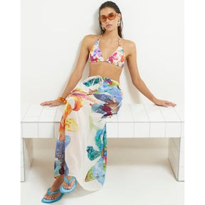 Multi Colour Tropical Print Maxi Beach Skirt