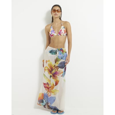 Multi Colour Tropical Print Maxi Beach Skirt