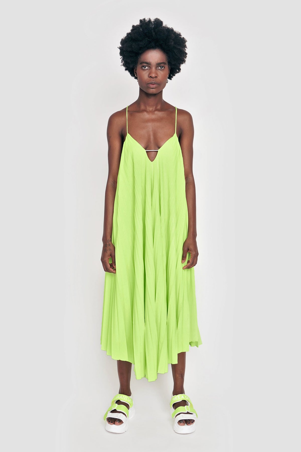 OPEN BACK PLEATED MIDI DRESS