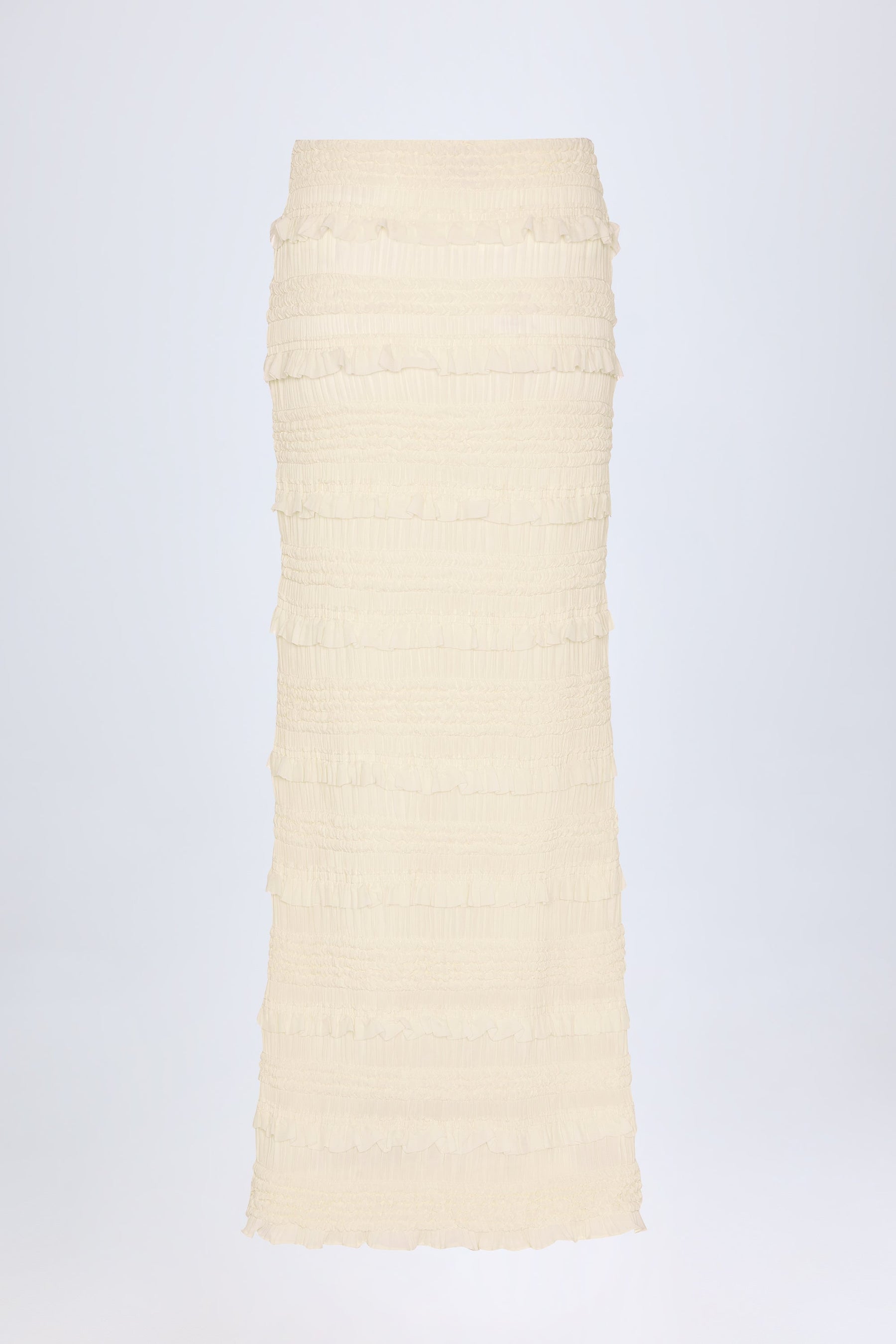 Ruffled Mid-Rise Maxi Skirt in Ivory