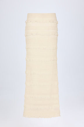 Ruffled Mid-Rise Maxi Skirt in Ivory