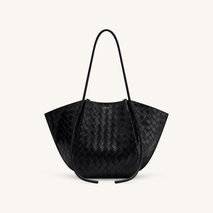 Nala Wide Weave Texture Tote Bag - Black