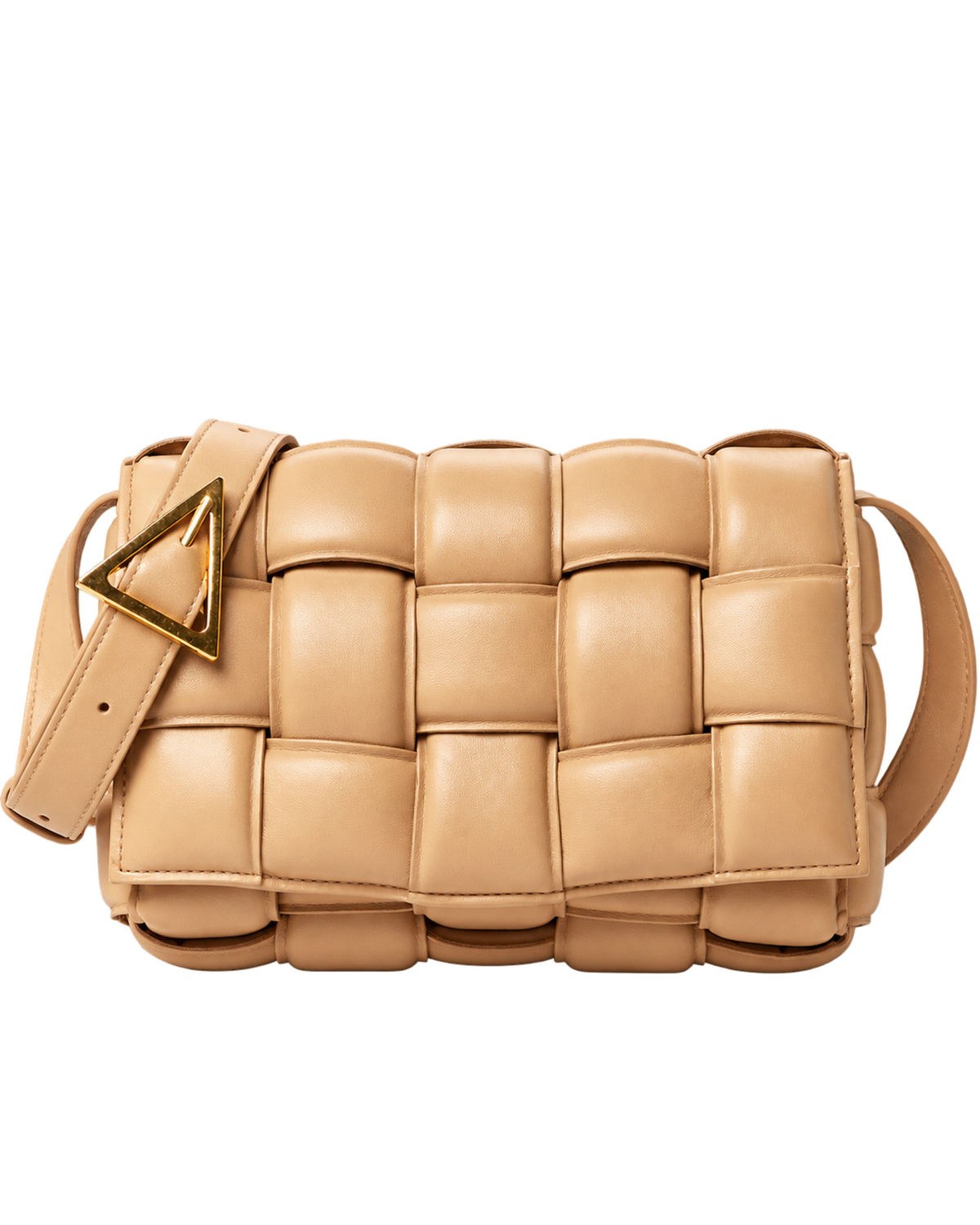 Nappa Maxi Intreccio Padded Cassette Crossbody Bag Almond