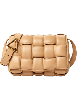 Nappa Maxi Intreccio Padded Cassette Crossbody Bag Almond