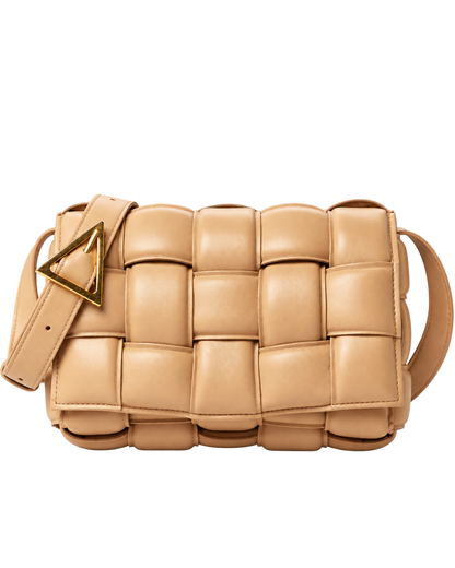 Nappa Maxi Intreccio Padded Cassette Crossbody Bag Almond
