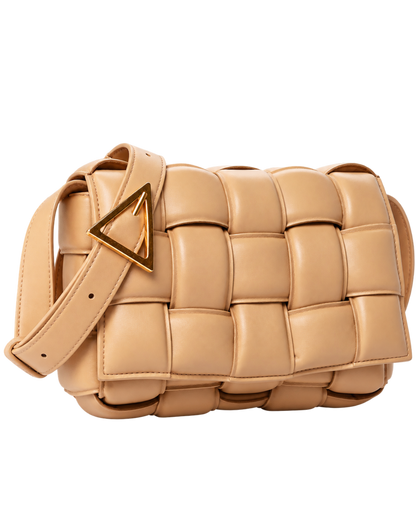 Nappa Maxi Intreccio Padded Cassette Crossbody Bag Almond