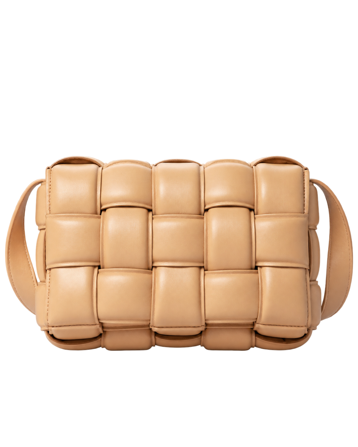 Nappa Maxi Intreccio Padded Cassette Crossbody Bag Almond