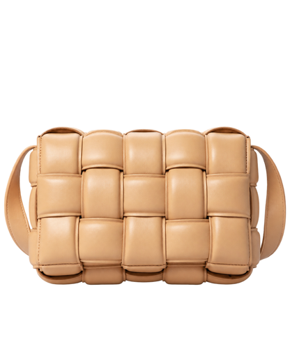 Nappa Maxi Intreccio Padded Cassette Crossbody Bag Almond