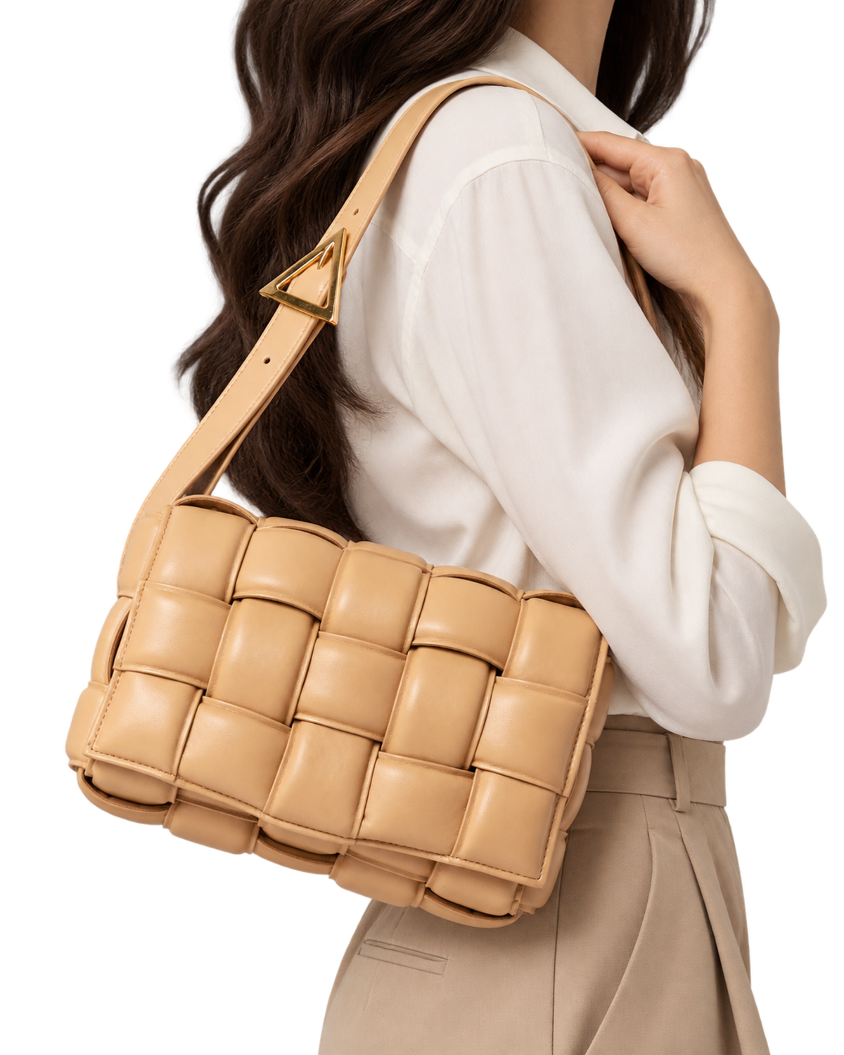 Nappa Maxi Intreccio Padded Cassette Crossbody Bag Almond