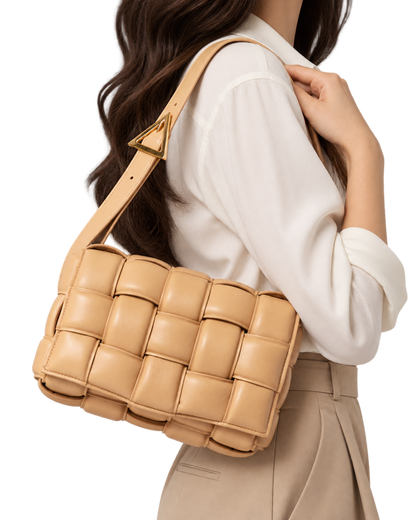 Nappa Maxi Intreccio Padded Cassette Crossbody Bag Almond