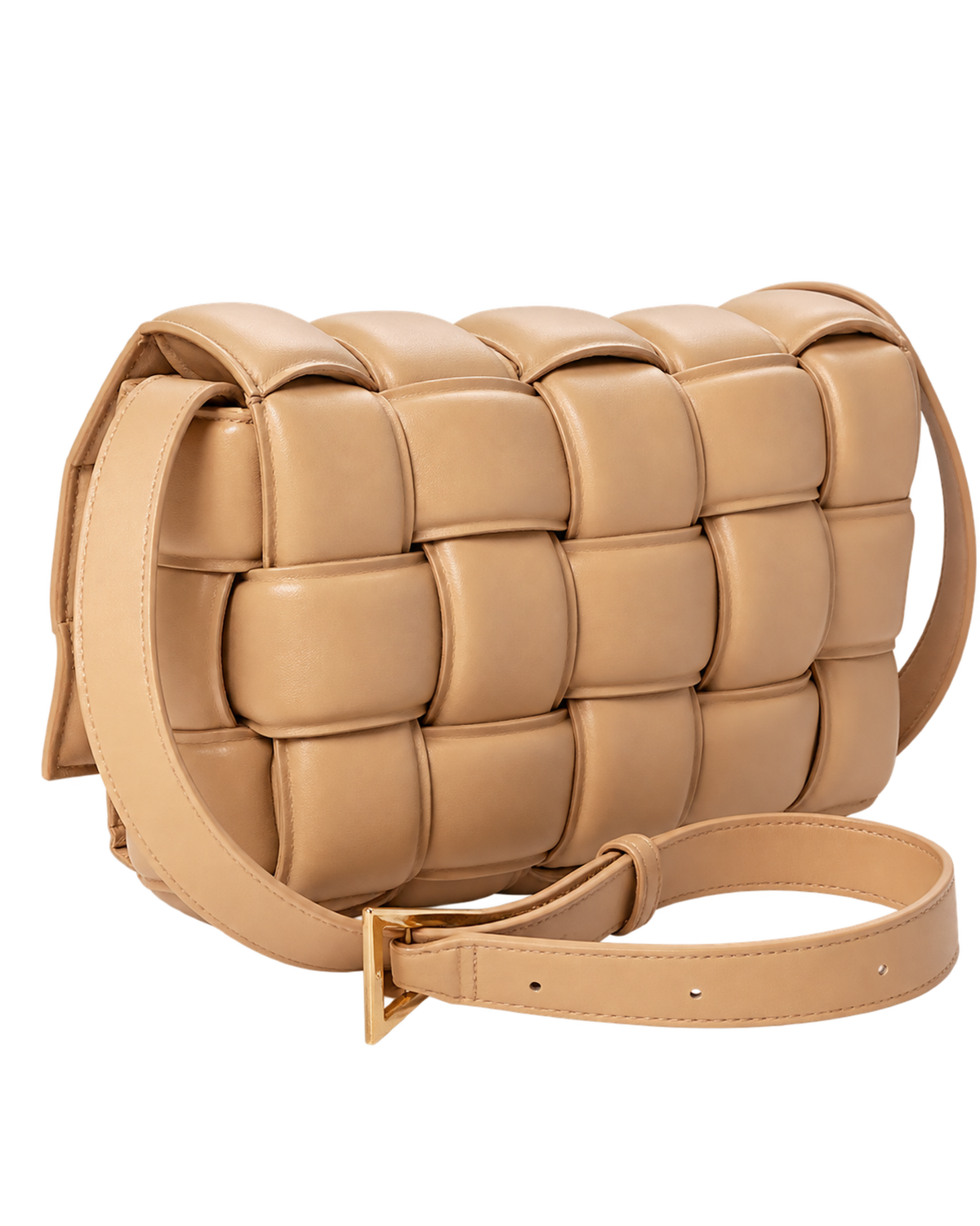Nappa Maxi Intreccio Padded Cassette Crossbody Bag Almond