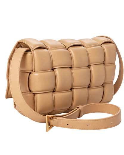 Nappa Maxi Intreccio Padded Cassette Crossbody Bag Almond
