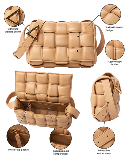 Nappa Maxi Intreccio Padded Cassette Crossbody Bag Almond