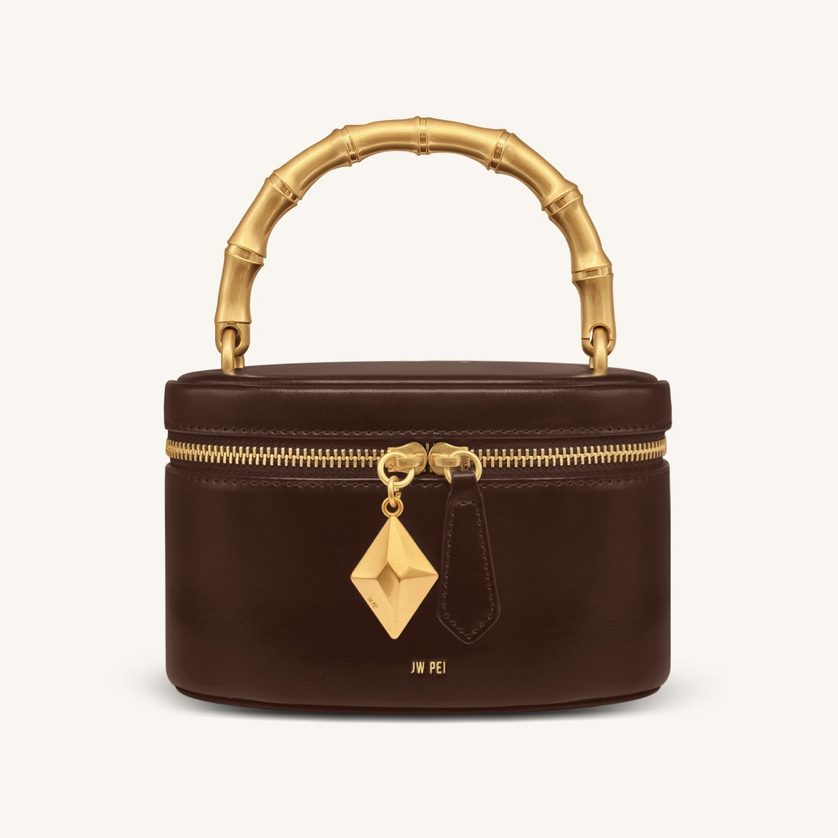 Natalie Metal Geometric Pendant Handle Bag - Dark Brown