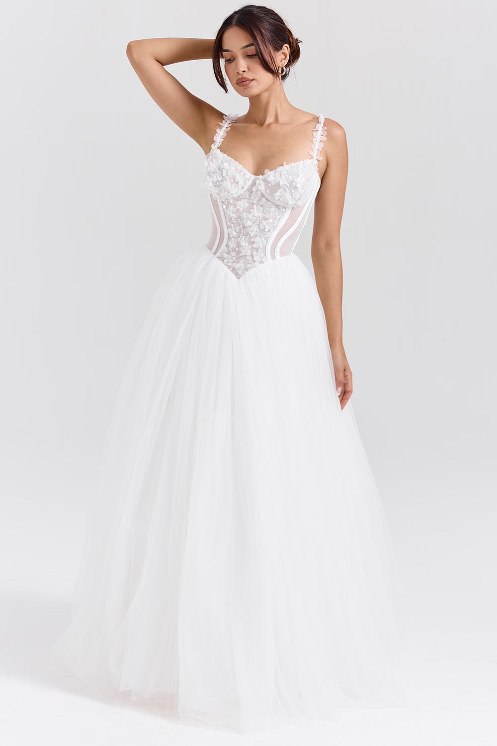 Nathalie white floral lace tulle bridal gown