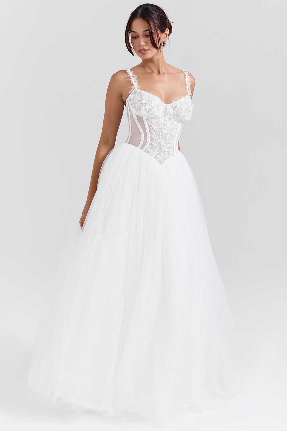 Nathalie white floral lace tulle bridal gown