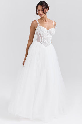 Nathalie white floral lace tulle bridal gown