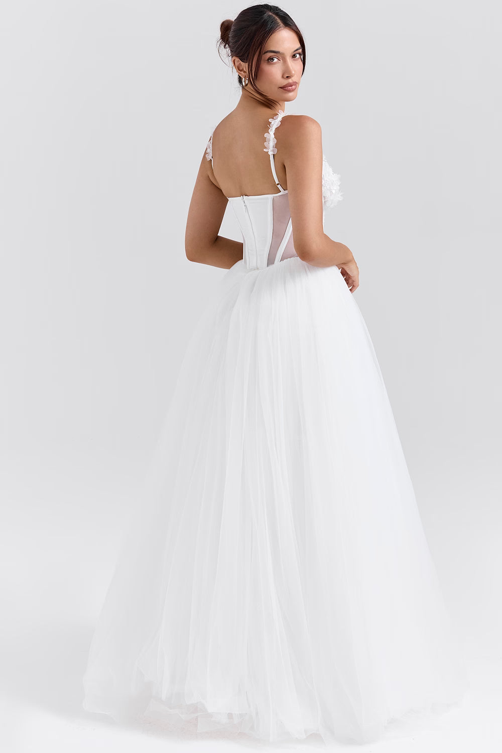 Nathalie white floral lace tulle bridal gown